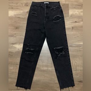 PACSUN women’s ultra high waisted slim fit jeans in distressed black!